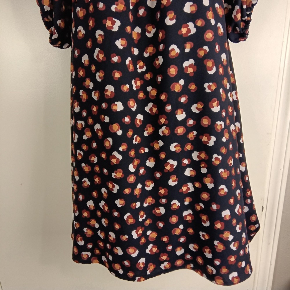 Ann Taylor Dress Womens XS Navy Blue Abstract Dot Puff Sleeve Lined Peasant - Picture 6 of 11